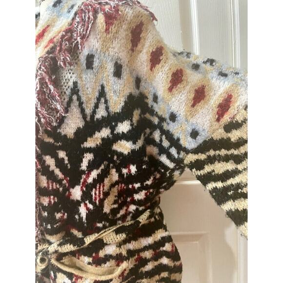 ANTHROPOLOGIE COAT SWEATER FRINGED PENNY LANE ANIMAL PRINT Sz S BOHO AESTHETIC - Picture 10 of 16